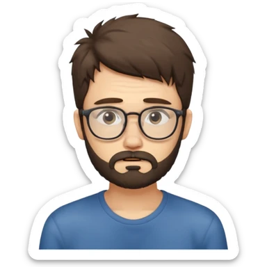 curly skinny guy with bear and glasses, poor with no money sticker