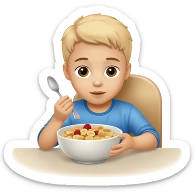 child sitting at the table with a bowl of cereal  sticker