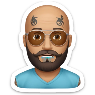 bald man with a beard and tattoo, wearing sunglasses sticker