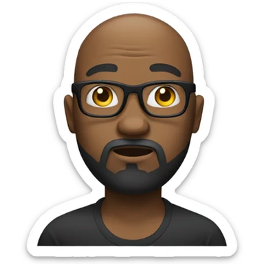 black man with a bald head, glasses, a beard, and a goatee shrugging his shoulders. sticker