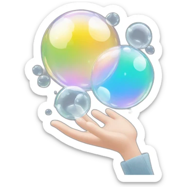 two clear transparent soap bubbles chlorinate each other's hands sticker