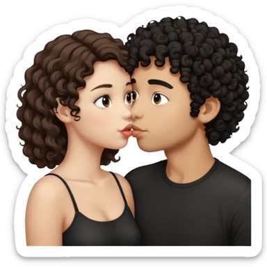 tan boy with black curly hair kissing pale girl with brown hair sticker
