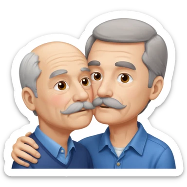 Young brunette man with mustache kissing old man with gray hair sticker