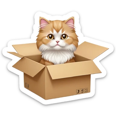 A  juvenile Persian cat poked its paws out of the cardboard box and placed them on top of it sticker