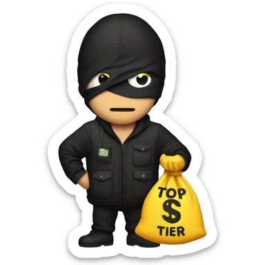 Thief stealing money bag with the words Top Tier embroidered on it sticker