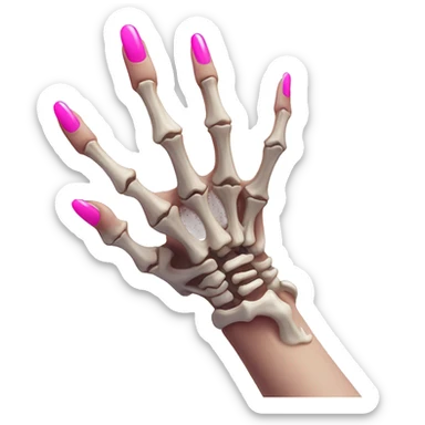 Skeleton hand 5 fingers with pink polish nails minimalistic  sticker
