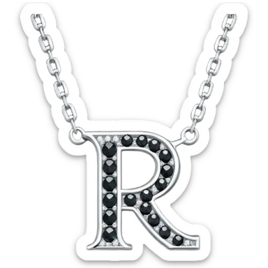 Realistic detailed black luxury necklace made from black diamond with the letter R on it sticker