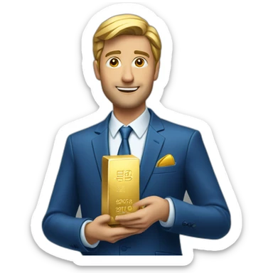 High-resolution-Posh-man-with-blue-suit-offering-goldbar sticker