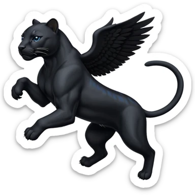 Black winged panter in jump, like bagira, has wings sticker