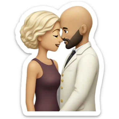 White Man bald with dark beard kissing short brown woman with long dark wavy hair sticker