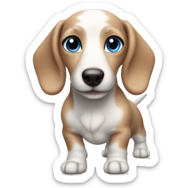White baby wiener dog with gray and brown fur on face and bright blue eyes sticker