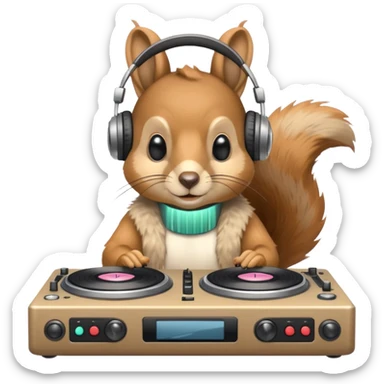 squirrel DJ with turntables sticker