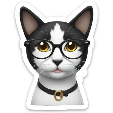 Black and white cute Cat wearing glasses sticker