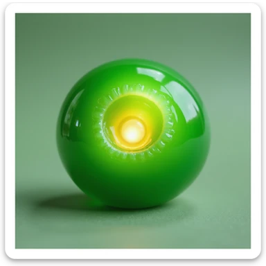 realistic green candy with a glowing center, photorealistic style sticker