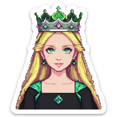 beautiful princess with blonde hair and striking green eyes wearing a crown sticker