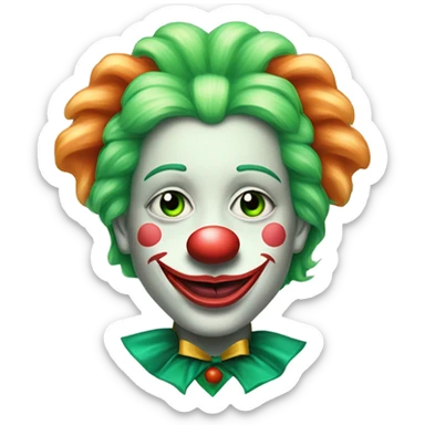 elon musk with a clown makeup and green nose with a dollar sign on it and puppy dog tongue and ears like an egirl sticker