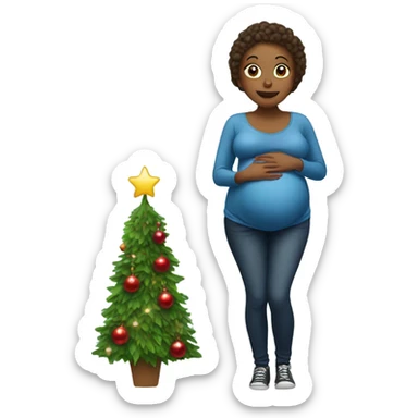 pregnant woman at the Christmas tree sticker
