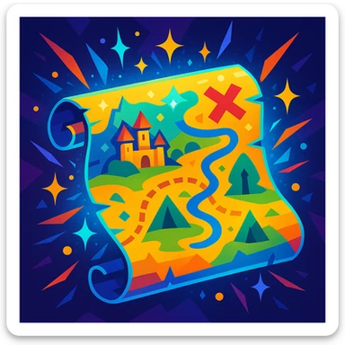 a magic map, shimmering with magical energy, vibrant colors sticker