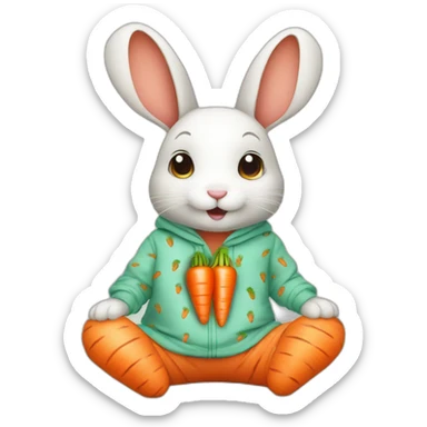 cute rabbit dressed with carrots printed on his pajamas sticker