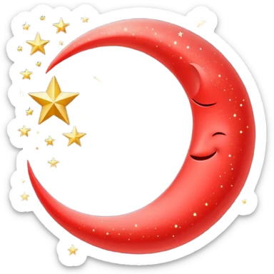 Beautiful sparkly glittery shiny pretty red crescent and stars scenery sticker