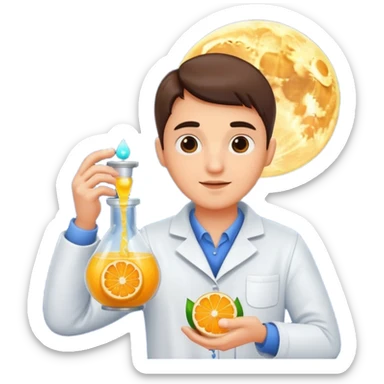 potion maker character squeezing moon like citrus into vial sticker