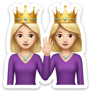 two women with crowns and the same outfit making high five sticker
