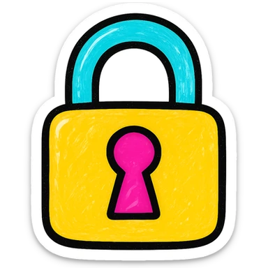 A lock emoji with a minimalistic design, bold outlines, and a colorful appearance sticker