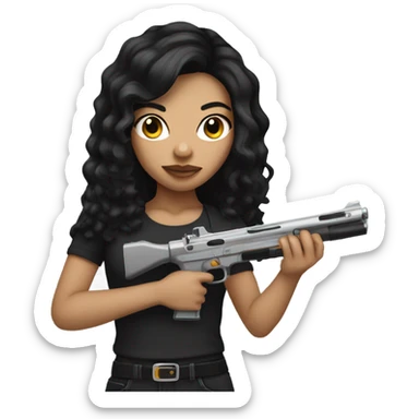 light skin girl with black hair holding gun sticker