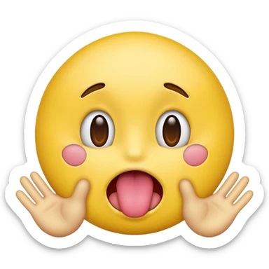 yellow face emoji with tongue out and hands on the side sticker