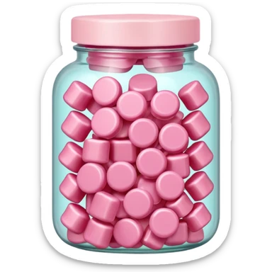 Transparent jar filled with pastel pink collagen gummies, soft light sticker