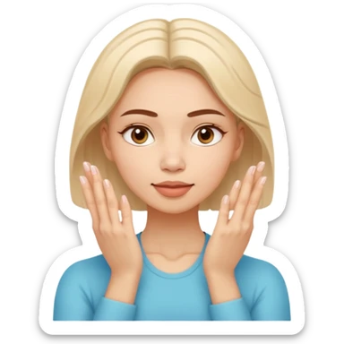 Minimal emoji of a woman performing face yoga, fingers pressing and lifting facial muscles, clear hand-on-face exercise movement, simple wellness icon style, no beauty or medical elements

 sticker
