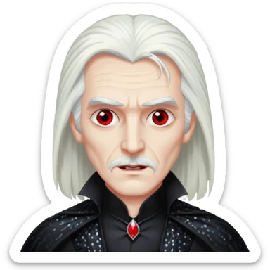 Dracula with long white hair, black sequin outfit sticker