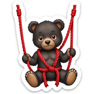 Cute black bear tied up with red ropes sticker