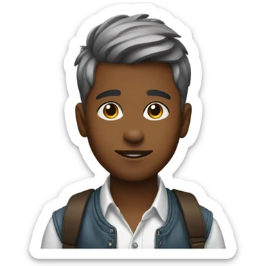 confident boy in stylish attire with puppy ears sticker