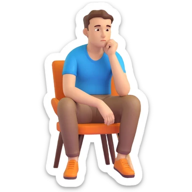a man sitting and thinking, thoughtful pose, 3D style sticker