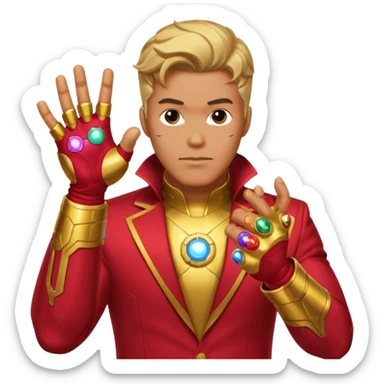 create an ironman with the infinity gauntlet emoji make it look really nice and make him snap his fingers with the infinity stone sticker