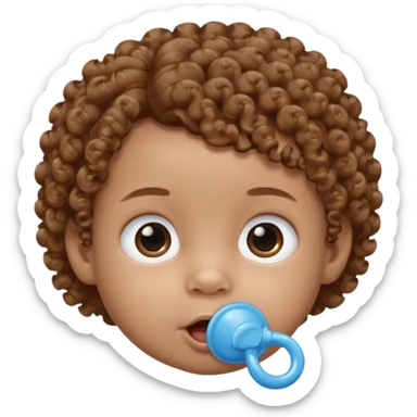 A baby with light brown skin, curly light-brown hair, wide brown eyes, and a blue pacifier.  sticker