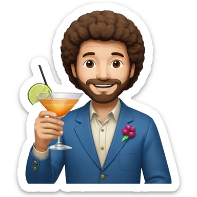 Bob Ross with a cocktail in hand wishing congratulations sticker