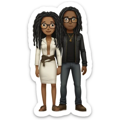black couple with locs, male lightskin with long black locs, female brown skin with glasses and BLACK locs tied up kissing full body sticker
