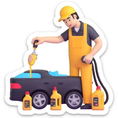 mechanic changing car oil sticker