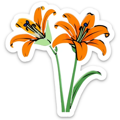 bright orange lily flower cartoonish sticker sticker