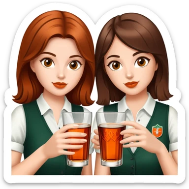 Two girls with brown hair drink jagermaister sticker