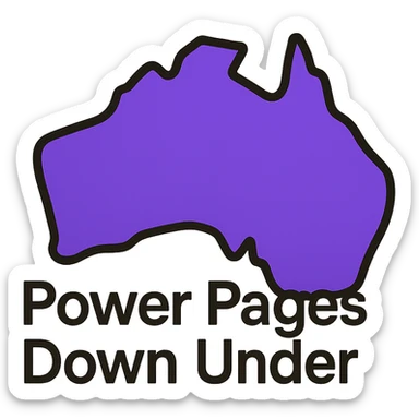 outlined icon of Australia map with very thin lines, text 'Power Pages Down Under' in simple clean typography, colors #403DAD, vibrant purple, #fff7ad, no overlays or extra icons sticker