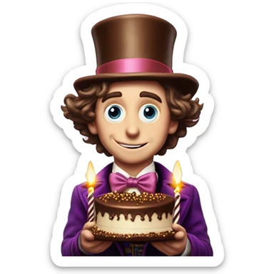 timothe chalamet as willy wonka carrying an extravagant birthday cake  where the candles spell out “Zoe 22nd birthday” sticker