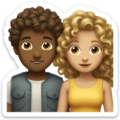 Light browned boy with dark eyes and curly dark brown hair and tanned blonde girl with brown eyes and curly long hair. Together  sticker