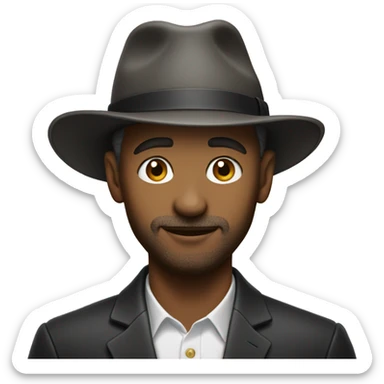 portrait of a stylish male with a very small hat sticker