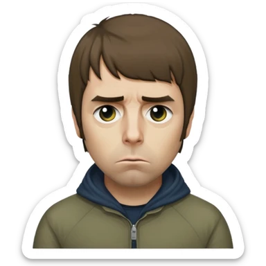 Liam Gallagher looking sad, emoji style sticker