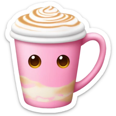 A pink cup of latte with latte art sticker