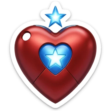 A red Iron Man heart with a glowing blue star in the center sticker