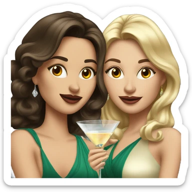 rich caucasian women two friends sipping martinis brunettes sticker